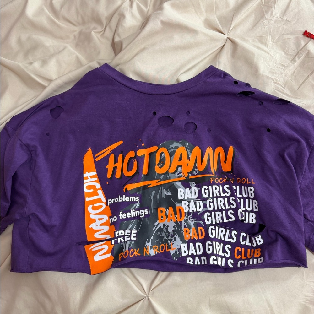 SHEIN Purple and Orange Graphic Crop Top